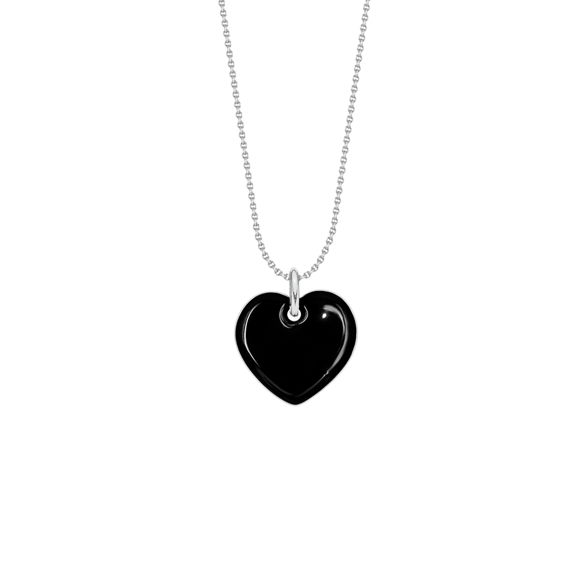 Halskette mit schwarzfarbenem 1,5 cm Herz versilbert