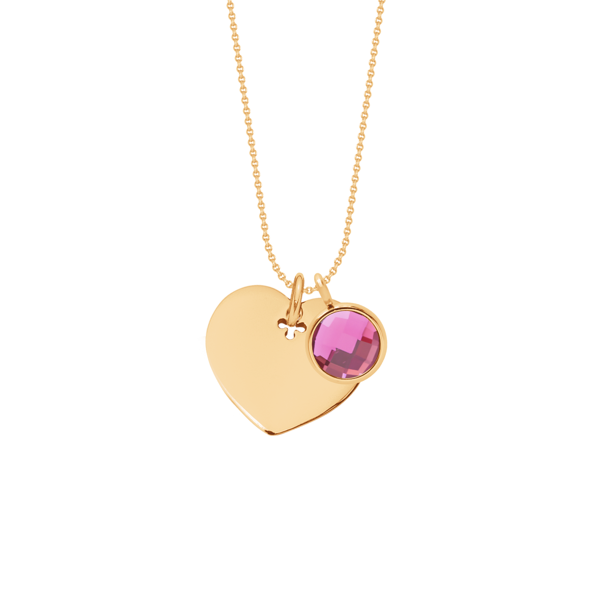 Halskette mit 2 cm Herz und 1 cm rosa Quarz-Anhänger vergoldet