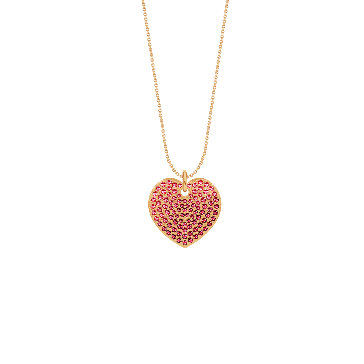 Halskette Faden mit Anhänger Herz 1,5 cm mit rosa Zirkonen, vergoldet
