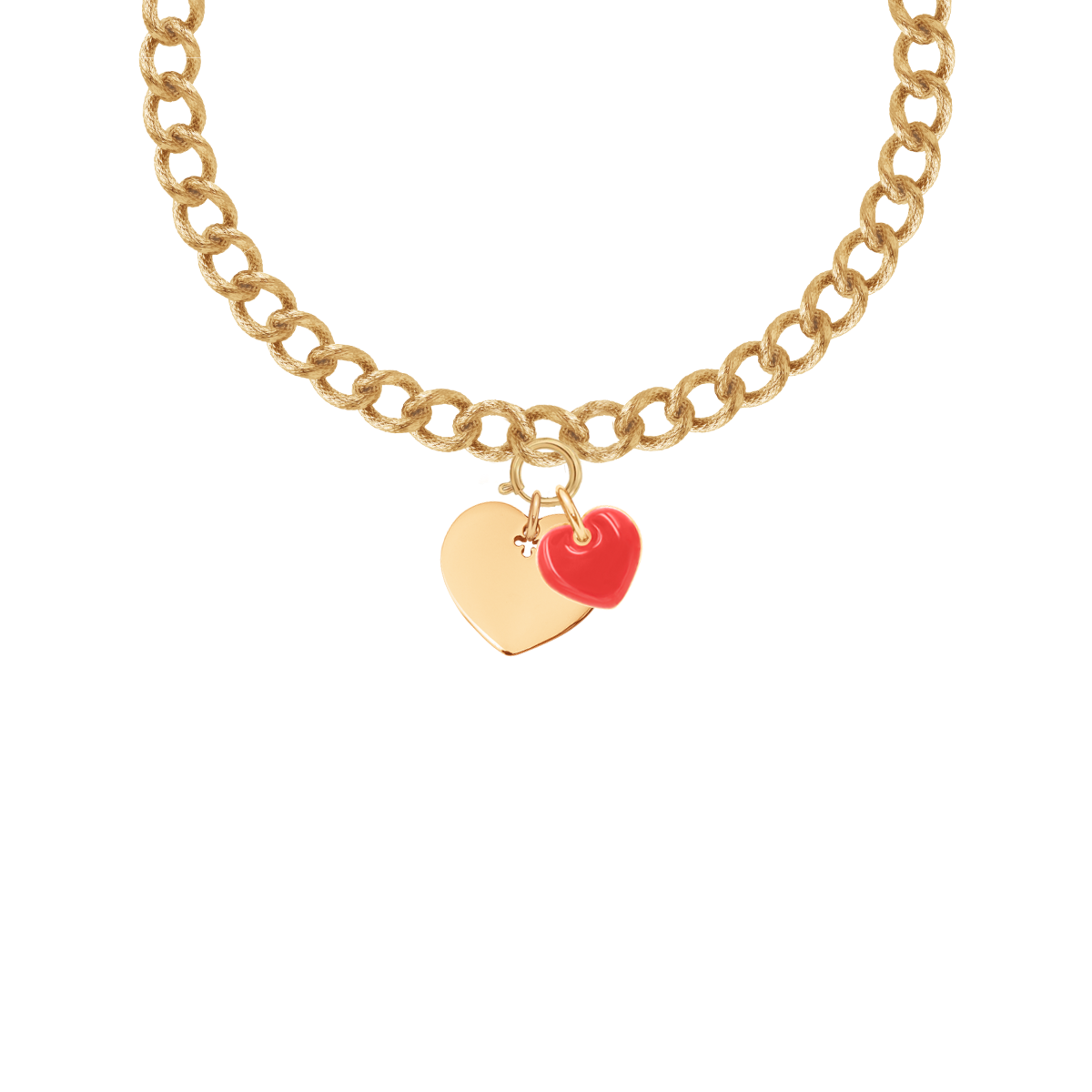 Halskette No.4 mit 2 cm Herz und rot emaillierten 1 cm Herz vergoldet