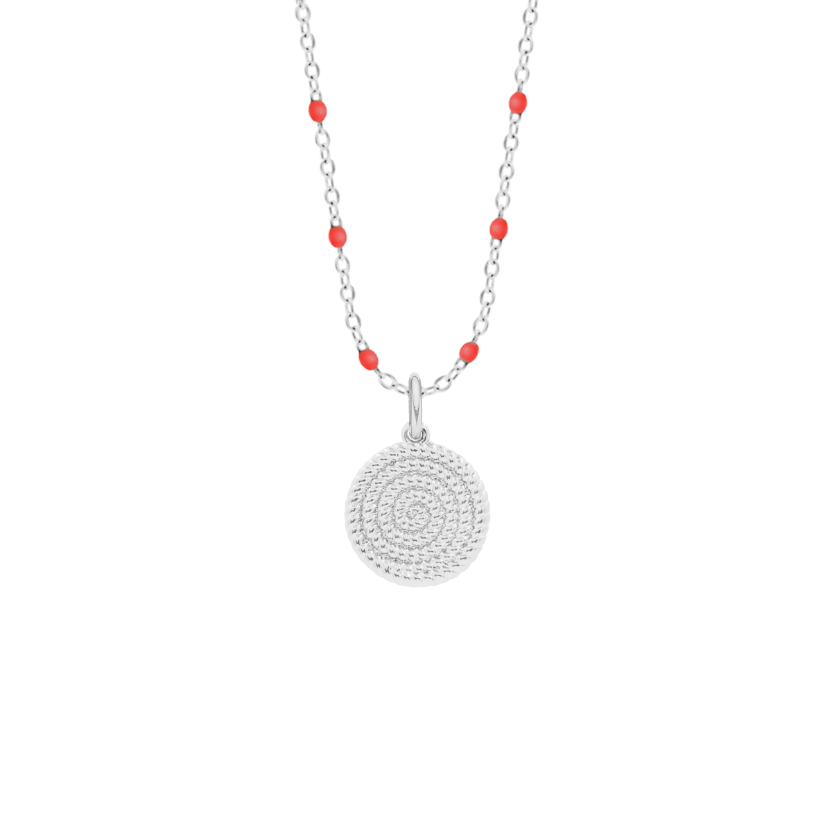 Halskette mit rote Emaille mit Münzanhänger- Boho I silber