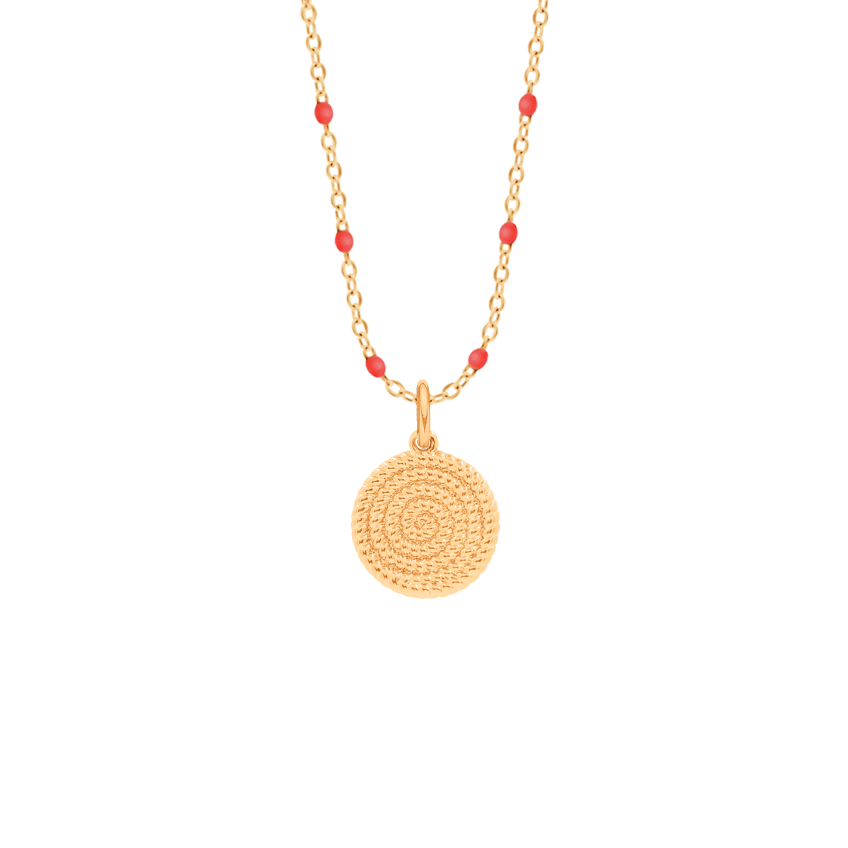 Halskette mit rote Emaille mit Münzanhänger- Boho I vergoldet