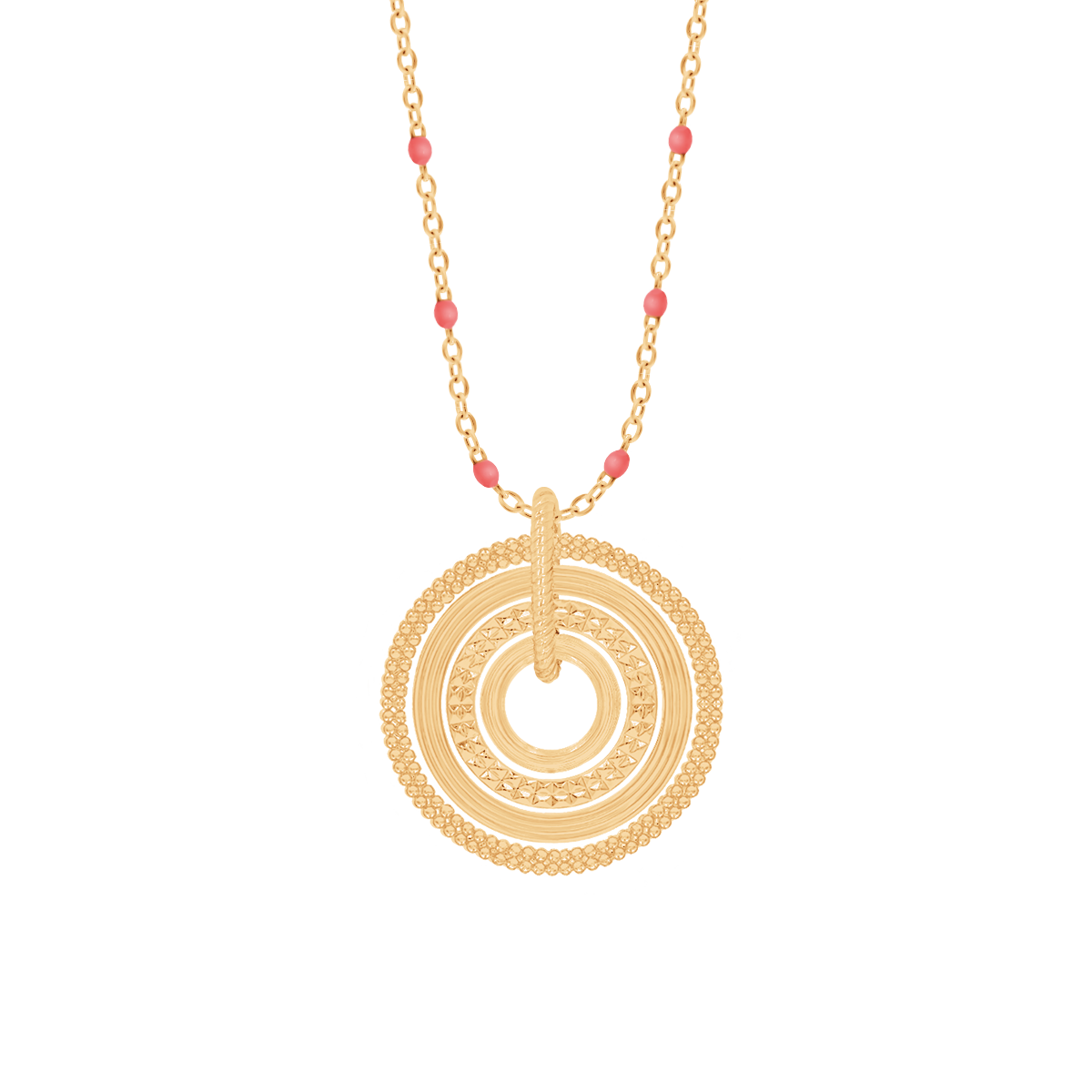 Halskette mit korall Emaille mit Ethno-Anhänger vergoldet
