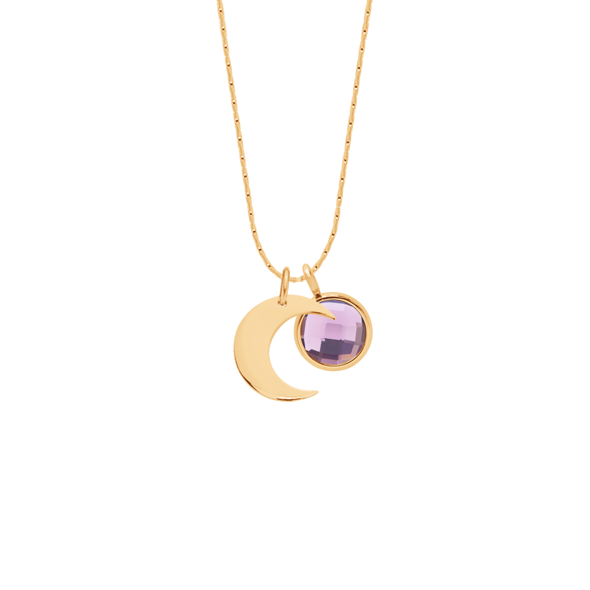 Halskette Sublime mit 1,5 cm Lune-Anhänger und violettem Quarz vergoldet