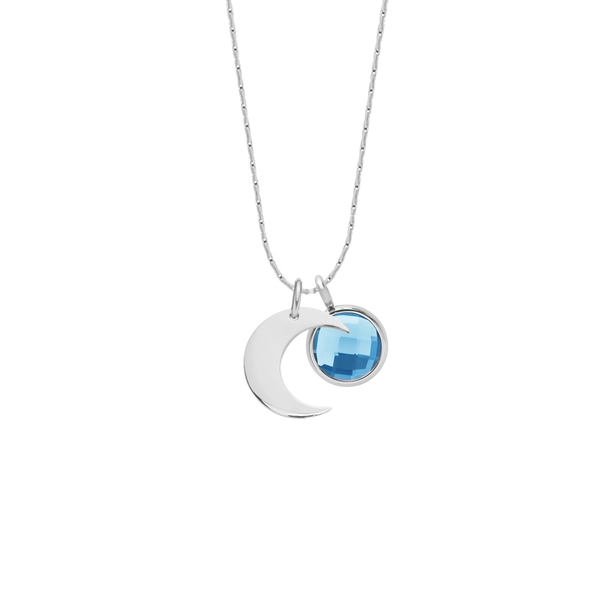 Halskette Sublime mit 1,5 cm Lune-Anhänger und blauem Quarz silber