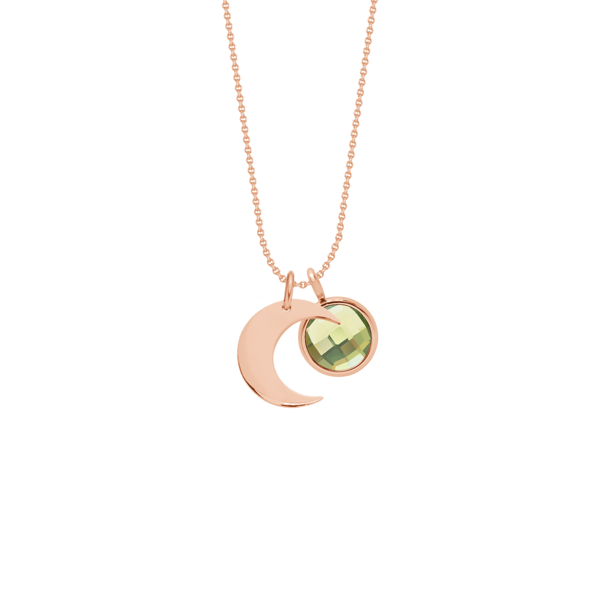 Halskette Klassisch mit 1,5 cm Lune-Anhänger und grünem Quarz rosévergoldet