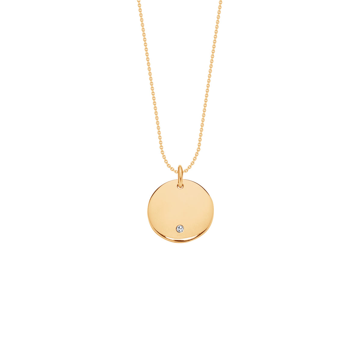 Halskette Faden mit Medaillon 1 cm und Diamant aus 585er Gelbgold