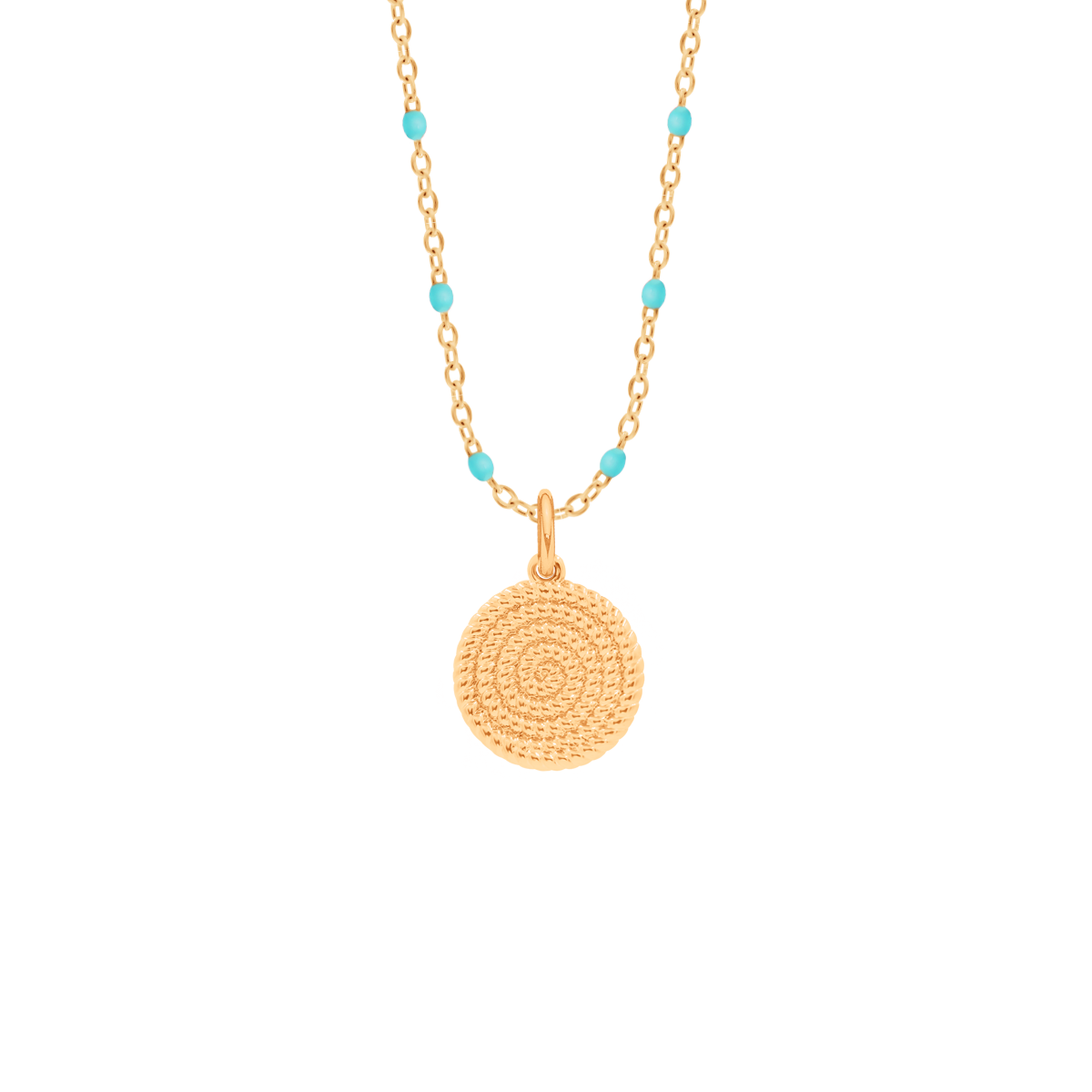 Halskette mit türkis Emaille mit Münzanhänger-Boho I vergoldet