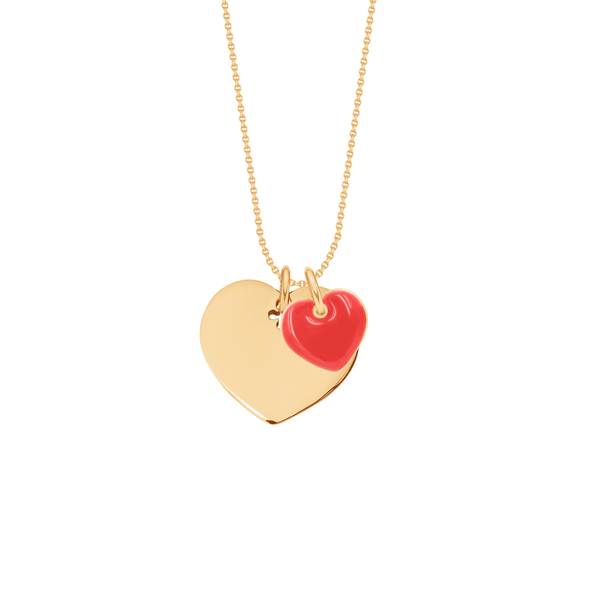 Halskette mit rote Emaille 1 cm Herz und Herz 2 cm vergoldet