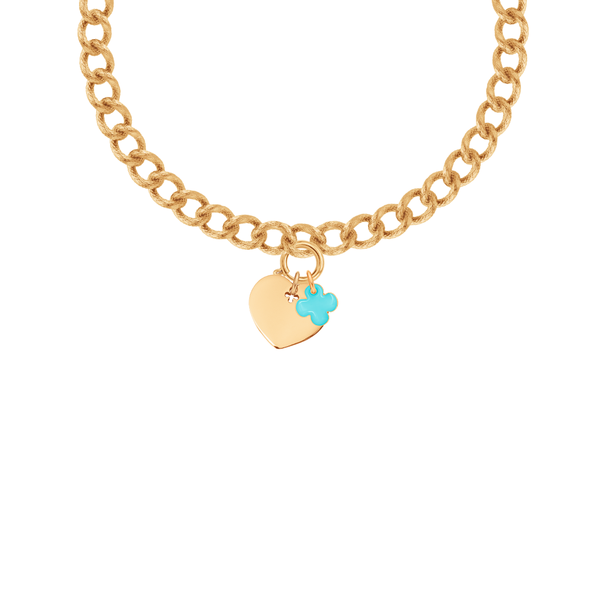 Halskette No.4 mit vergoldetem Herz und türkisfarbenen Emaille runden Kleeblatt