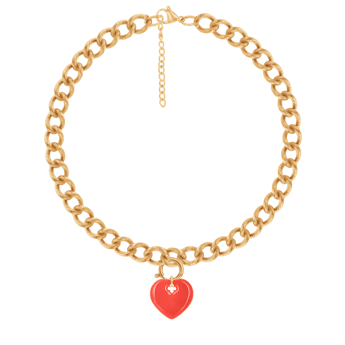 Halskette No.4 mit rote Emaille 2 cm Herz vergoldet