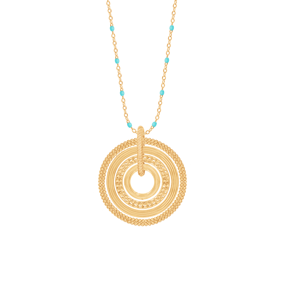 Halskette mit türkisfarbenem Emaille mit einem angehenden ethno -Gold -platten