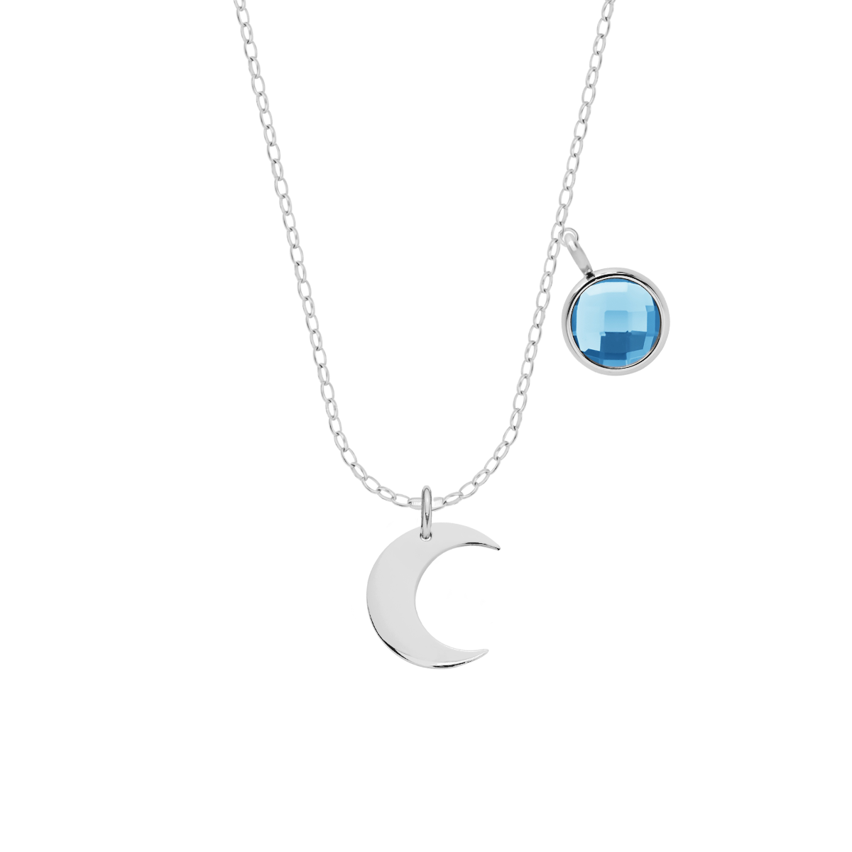 Halskette St. Germain mit Lune-Anhänger und blauem Quarz, versilbert