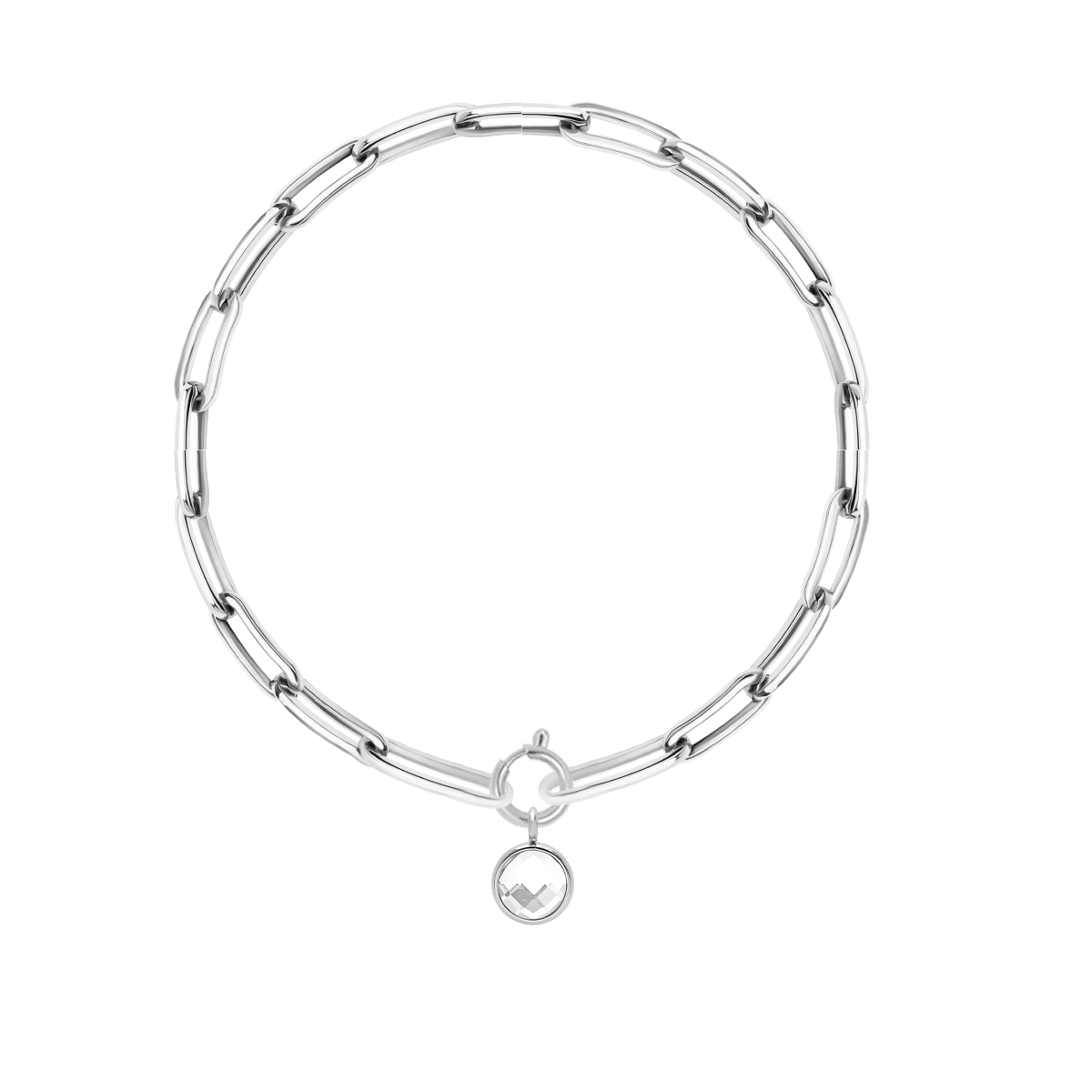 Armband No. 7 mit weißem Quarz, versilbert - Vorderansicht