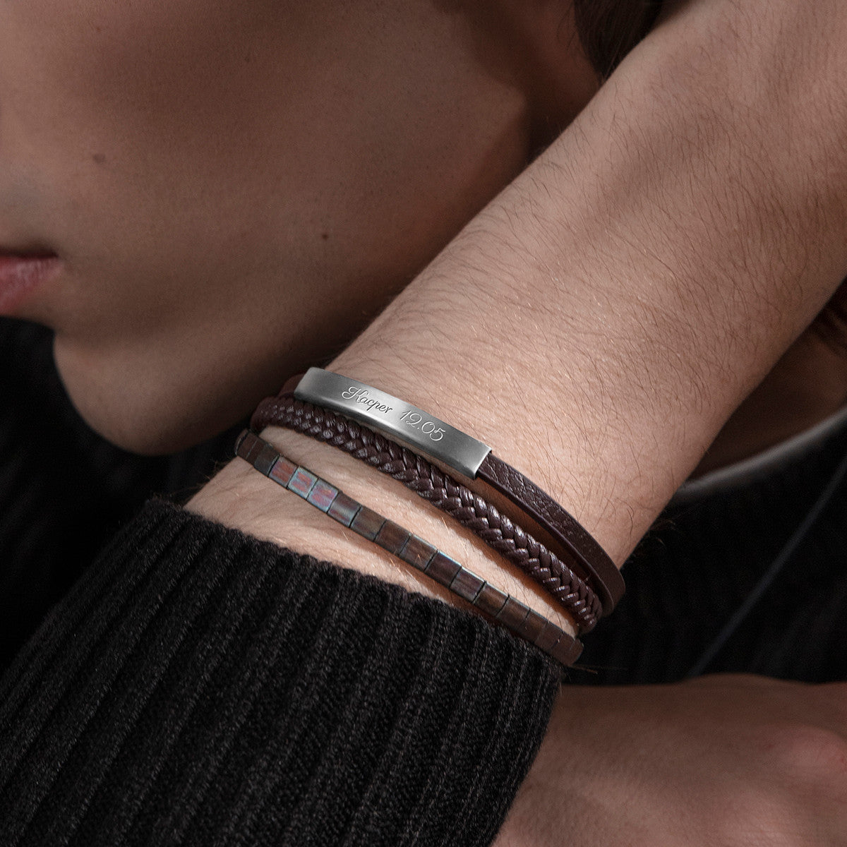 Herrenarmband aus dreifachem Leder