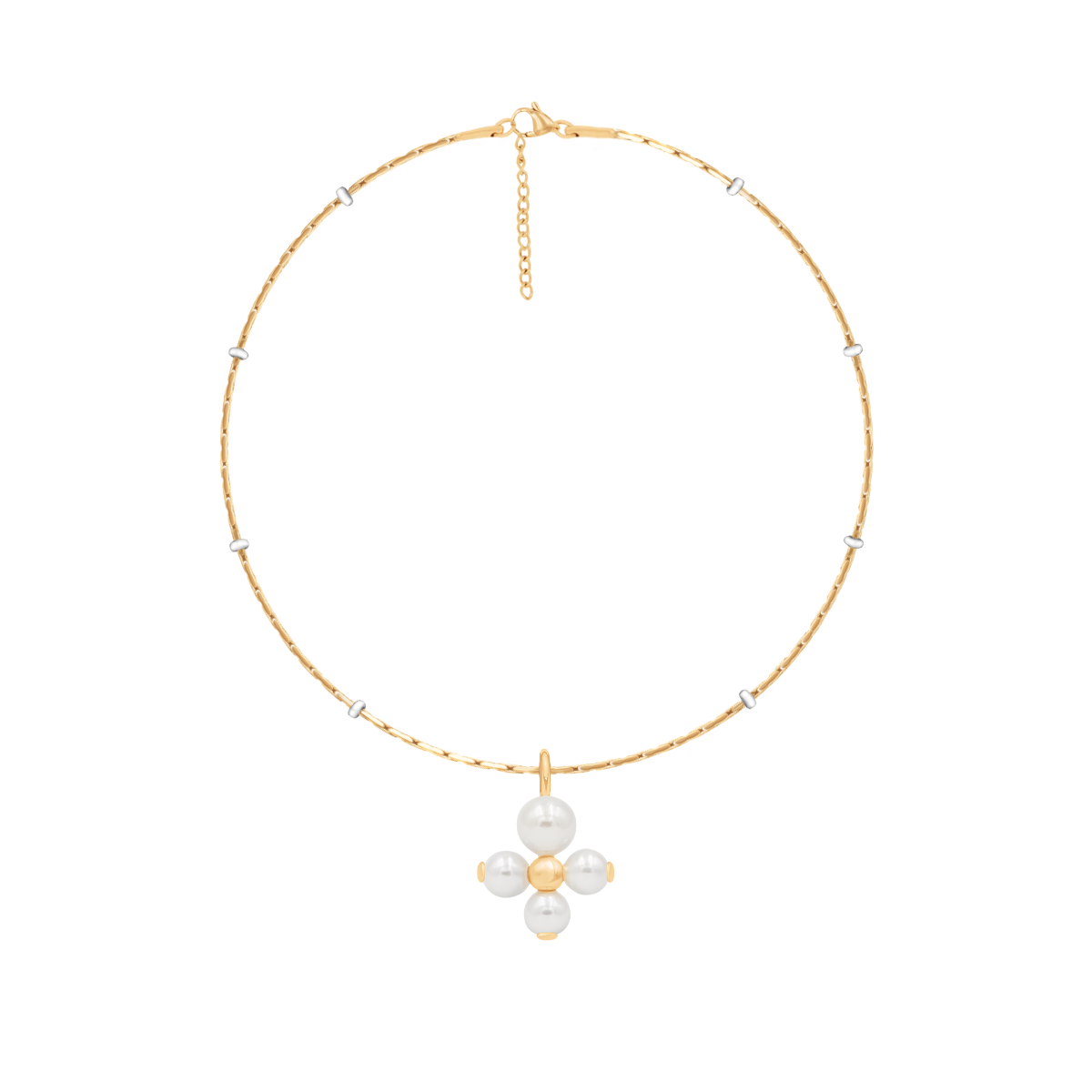 Armband Sublime mit weißer Emaille und Anhänger Luck 2 cm, vergoldet - Vorderansicht