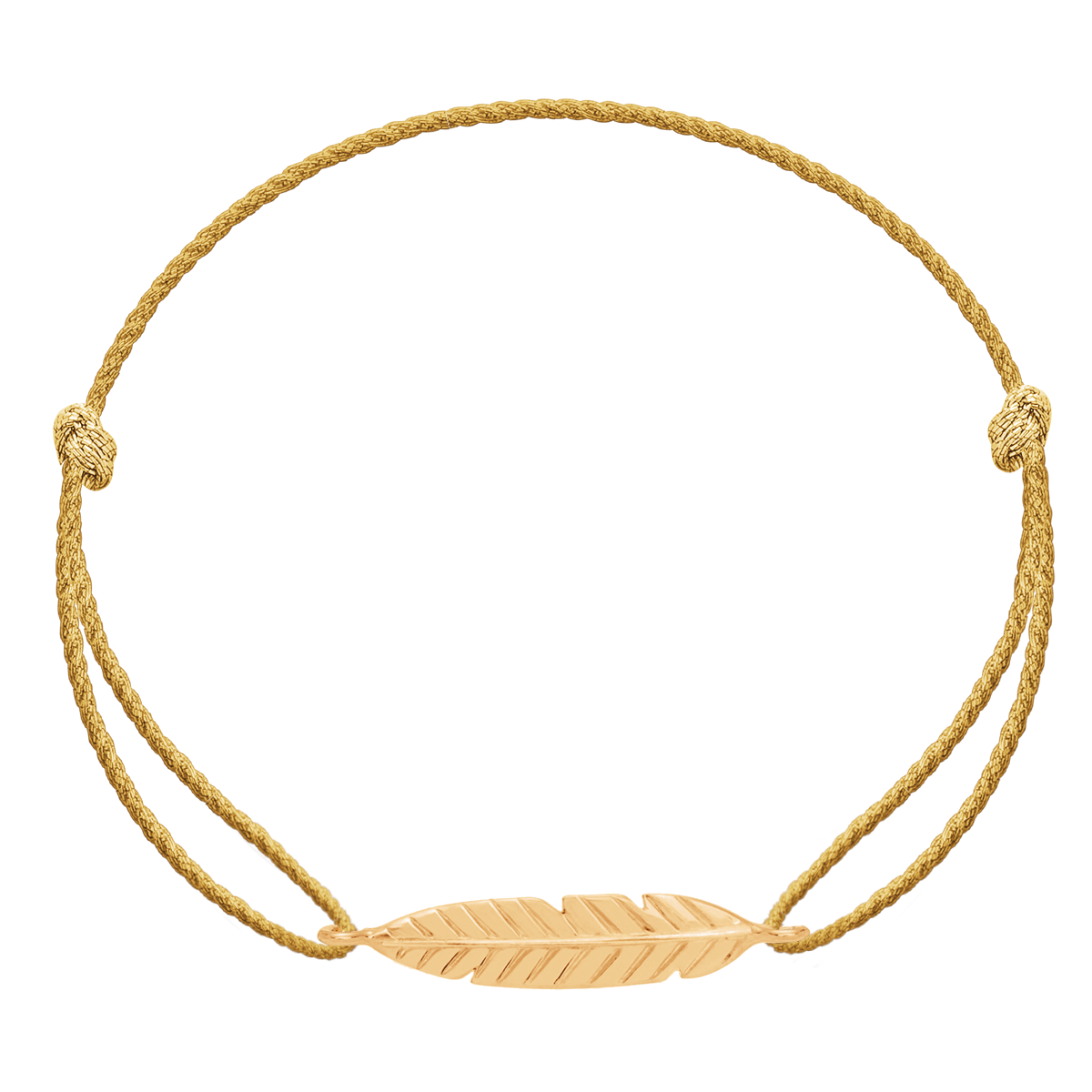 Schnurarmband metallic gold mit Feder vergoldet - Vorderansicht