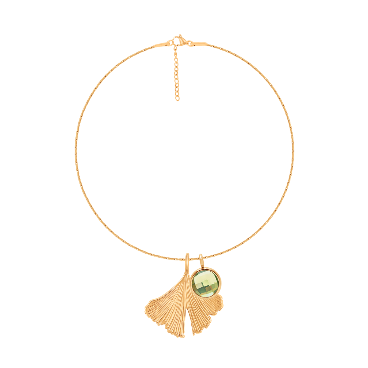 Armband Sublime mit Ginkgo-Anhänger und grünem Quarz vergoldet - Vorderansicht