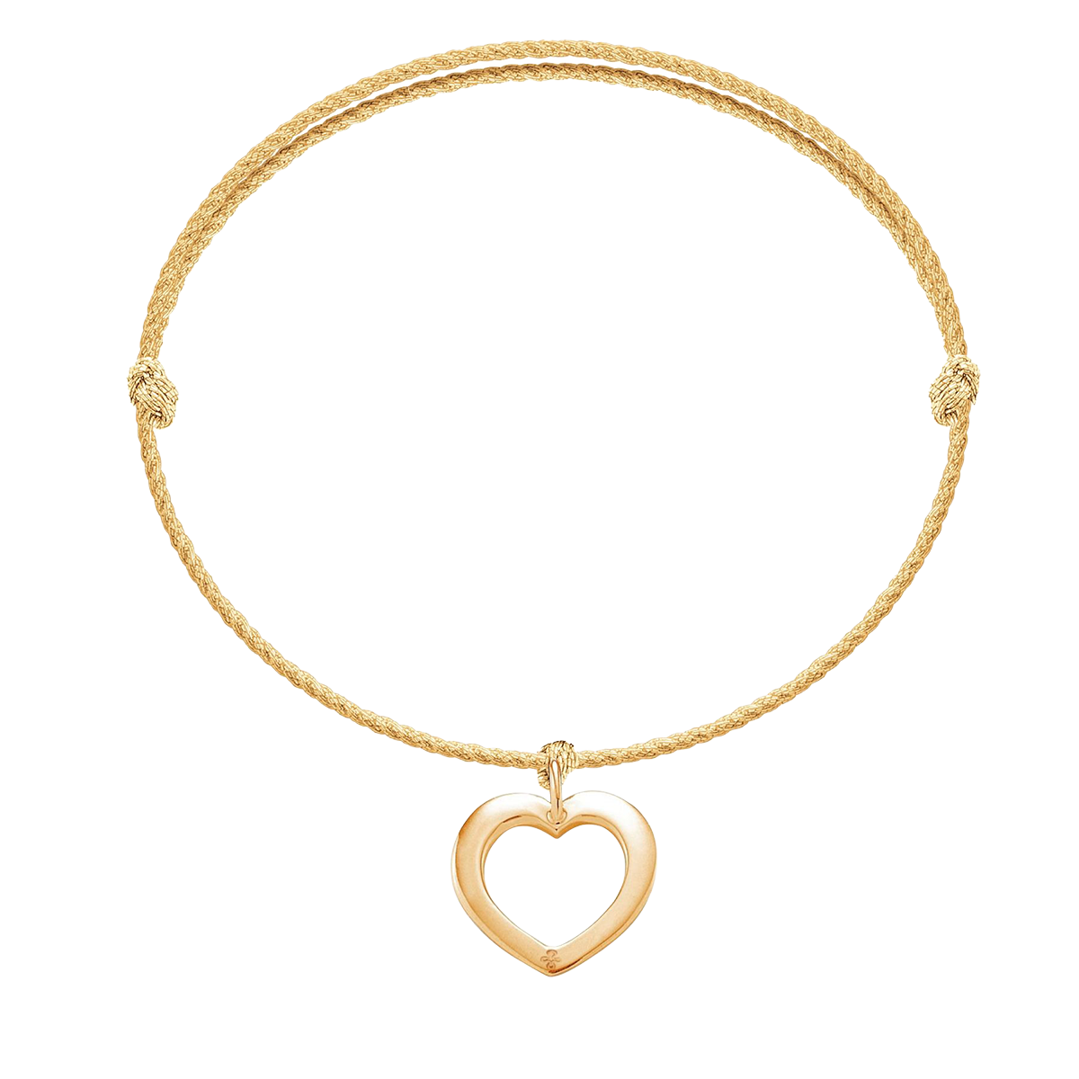 Schnurarmband Metallic gold mit offen gearbeitetem Herz 1 cm aus 585er Gelbgold - Vorderansicht