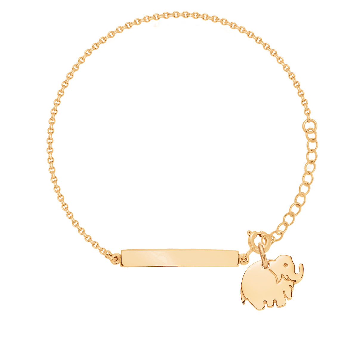 Armband mit gravierbarer Platte und Elefant 1 cm vergoldet - Vorderansicht