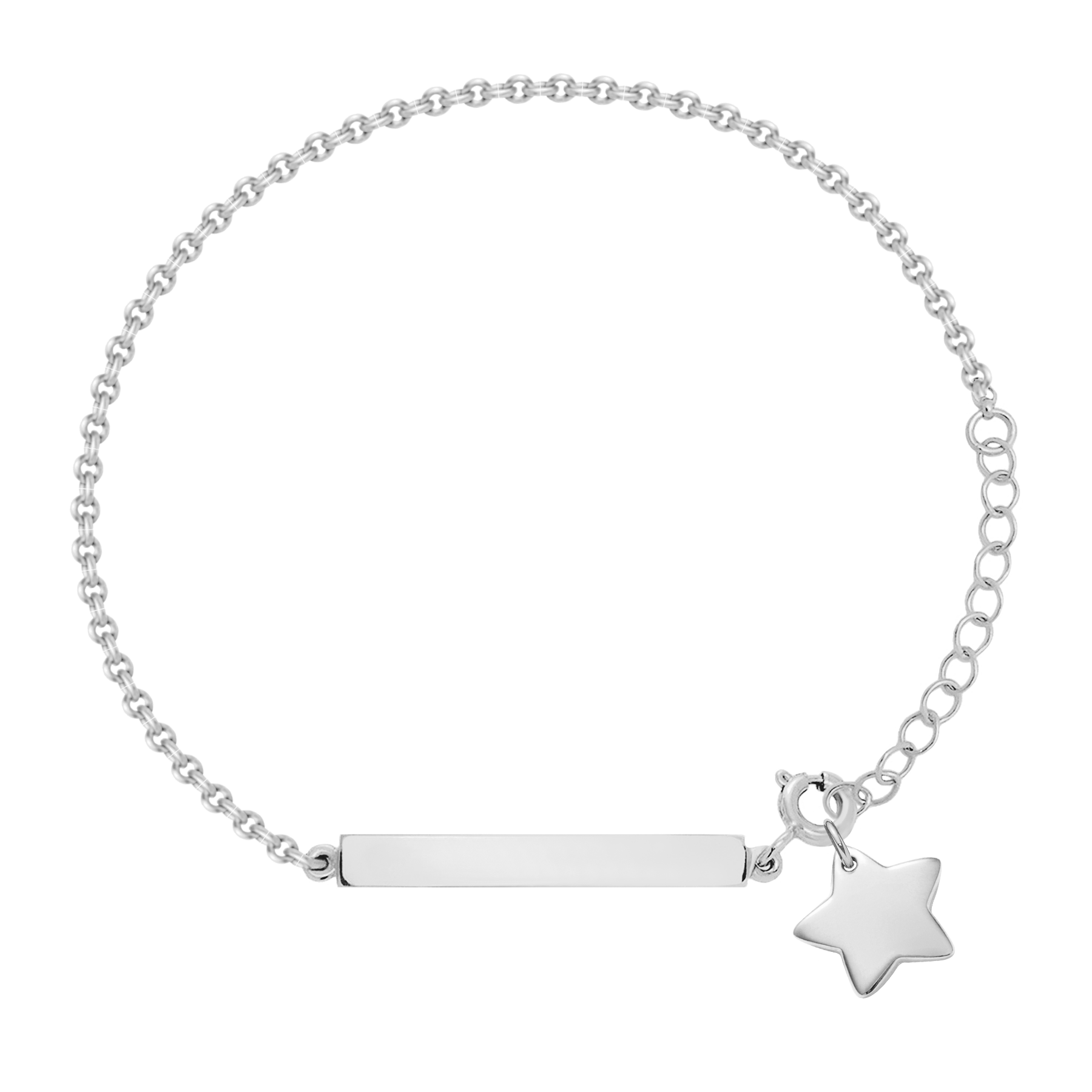 Armband mit gravierbarer Platte und 1 cm Stern Sterlingsilber