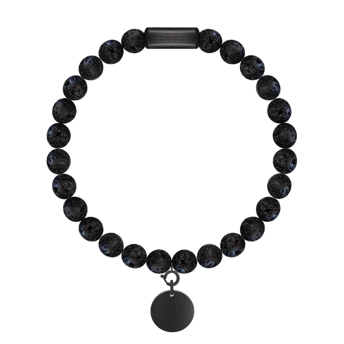Herrenarmband aus Vulkansteinen 0,6 cm mit 1,5 cm Medaillon mattschwarz - Vorderansicht