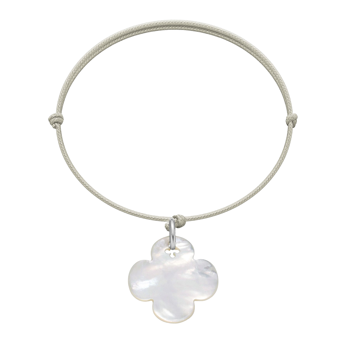 Armband mit einem runden Klee Perle auf einer dünnen Perlenschnur - Vorderansicht