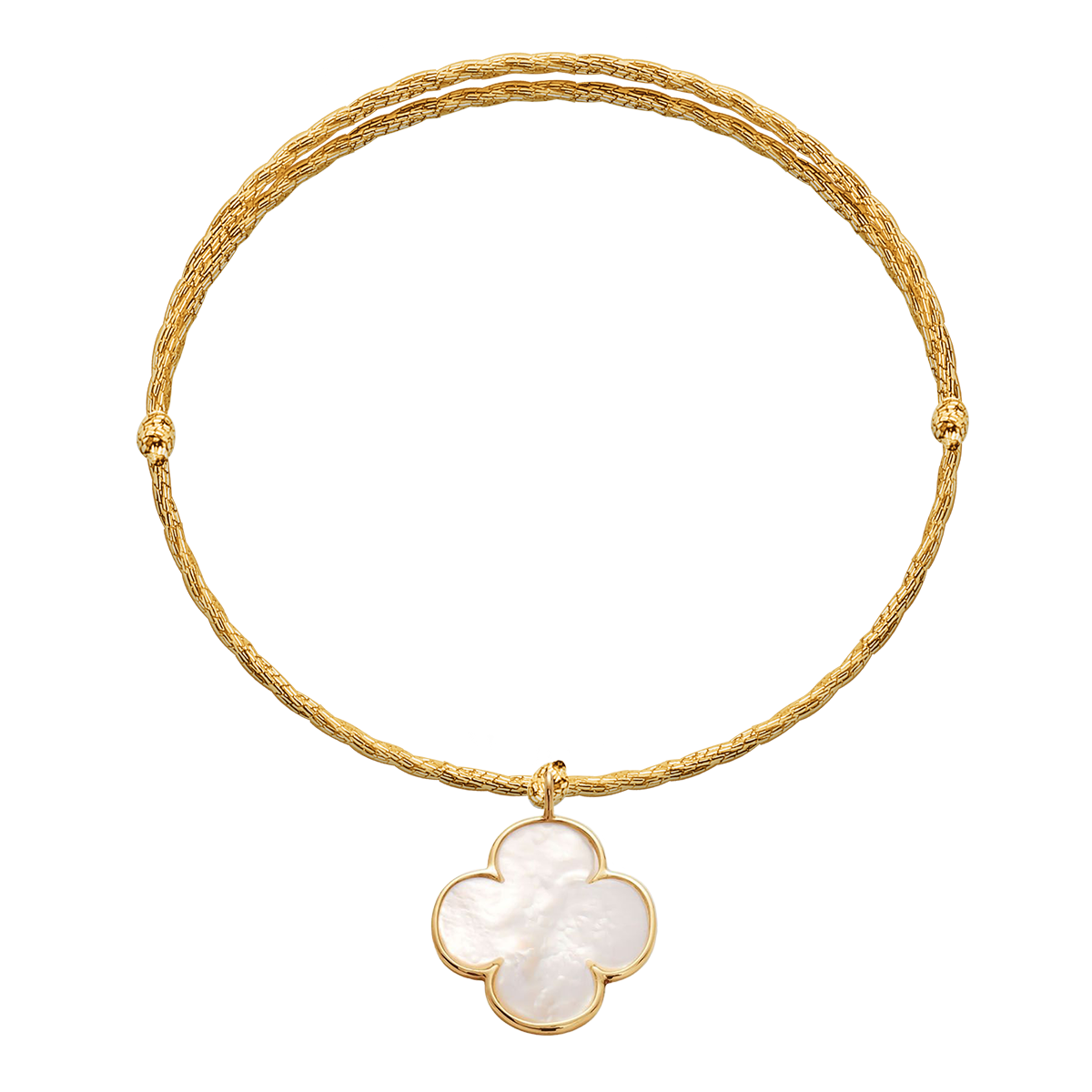 Schnurarmband Premium-Gold mit Perlmutt Kleeblatt 1,5 cm in 585er Gelbgold Fassung