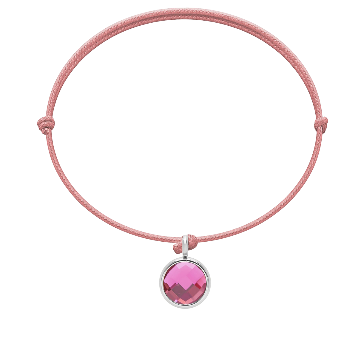 Schnurarmband rosa mit rosa Quarz versilbert - Vorderansicht