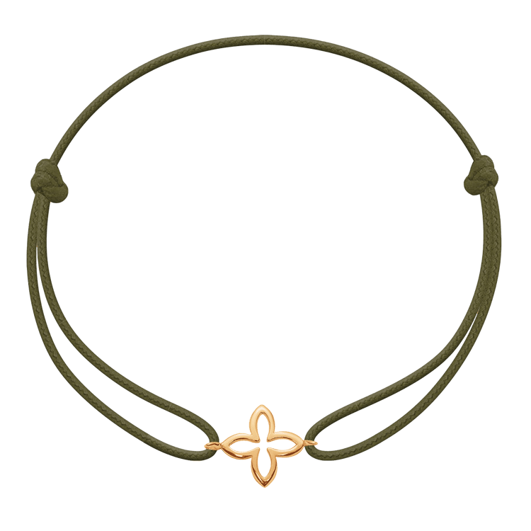 Armband mit vergoldeter Lilie auf dünnem olivgrünem Band