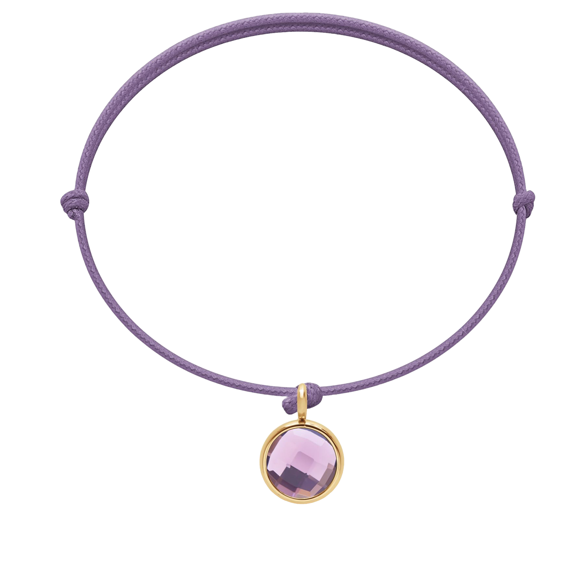 Armband mit vergoldetem violetten Quarz auf dünnem hellvioletten Band - Vorderansicht