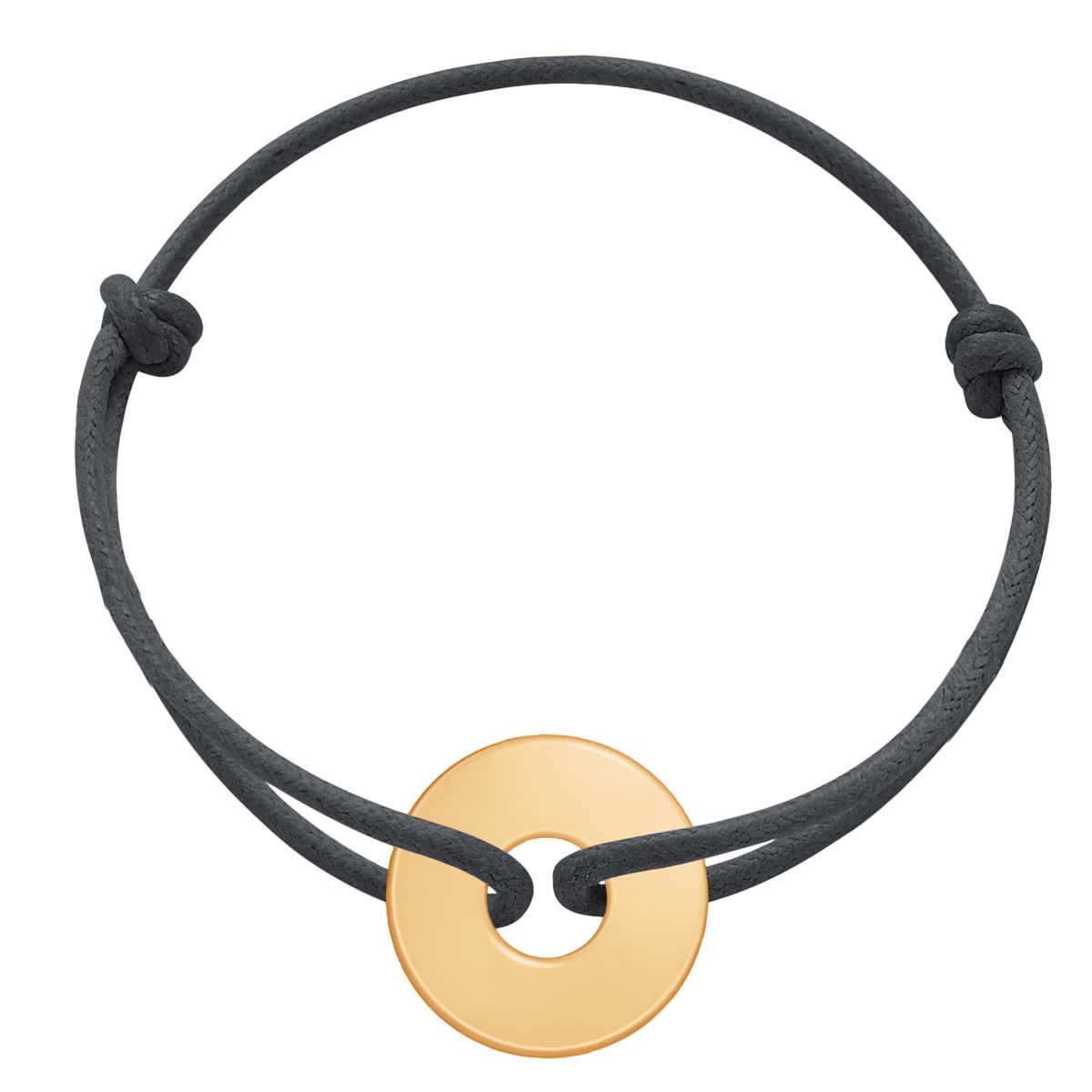 Schnurarmband in Oliv mit vergoldetem Rad mit Kleeblättern - Vorderansicht