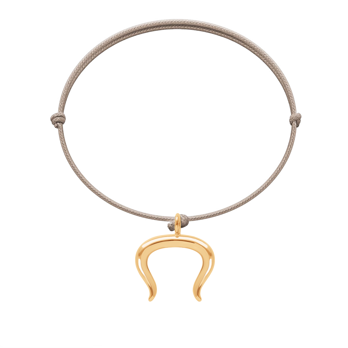 Armband mit vergoldetem Stier auf einer dünnen beige Schnur - Vorderansicht
