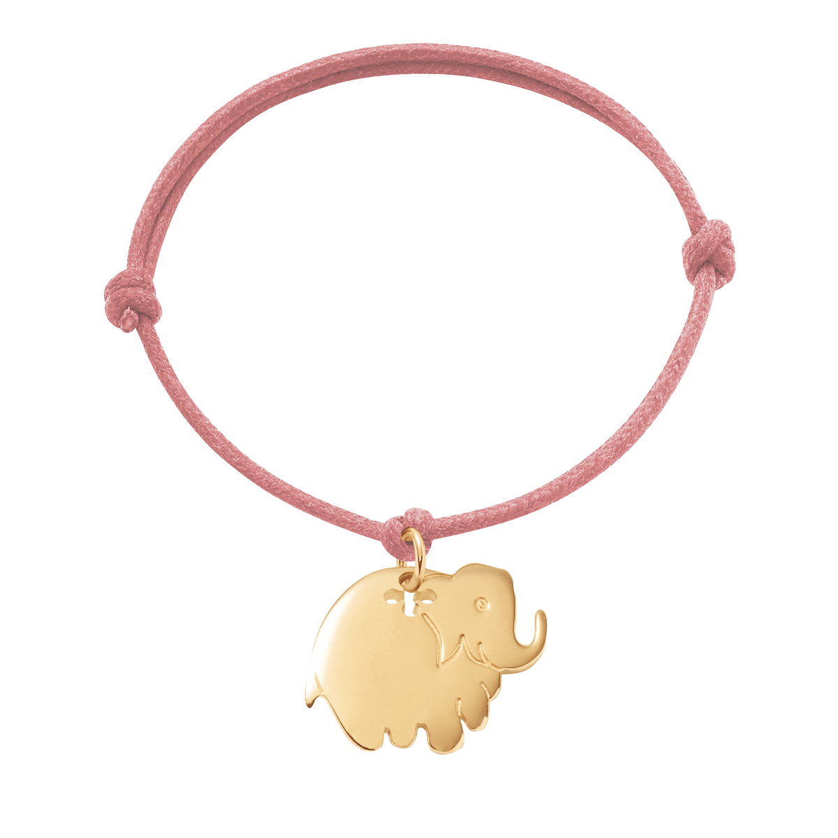 Armband mit vergoldetem Elefanten am dicken rosa Schnur