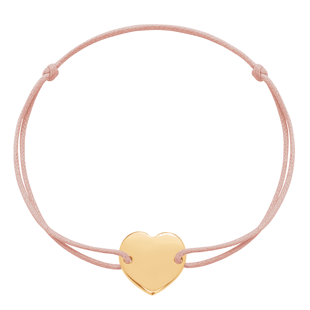 Armband mit vergoldetem Herzen auf einer dünnen Schnur in pulverrosa Farbe - Vorderansicht