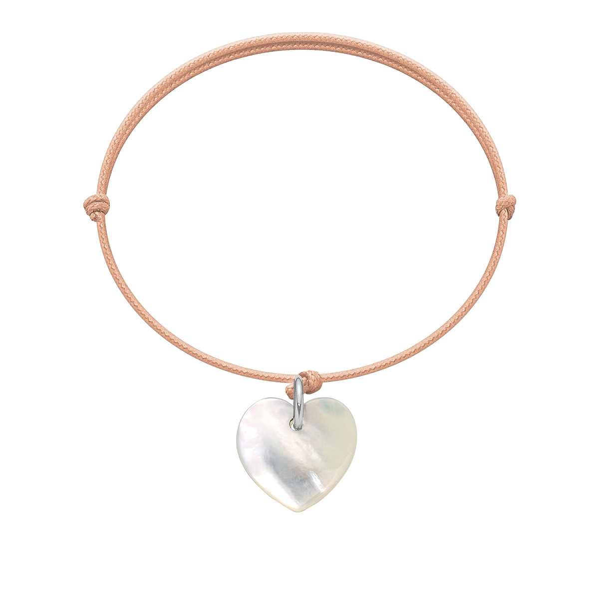 Schnurarmband puderrosa mit 1,5 cm Herz aus Perlmutt, silber