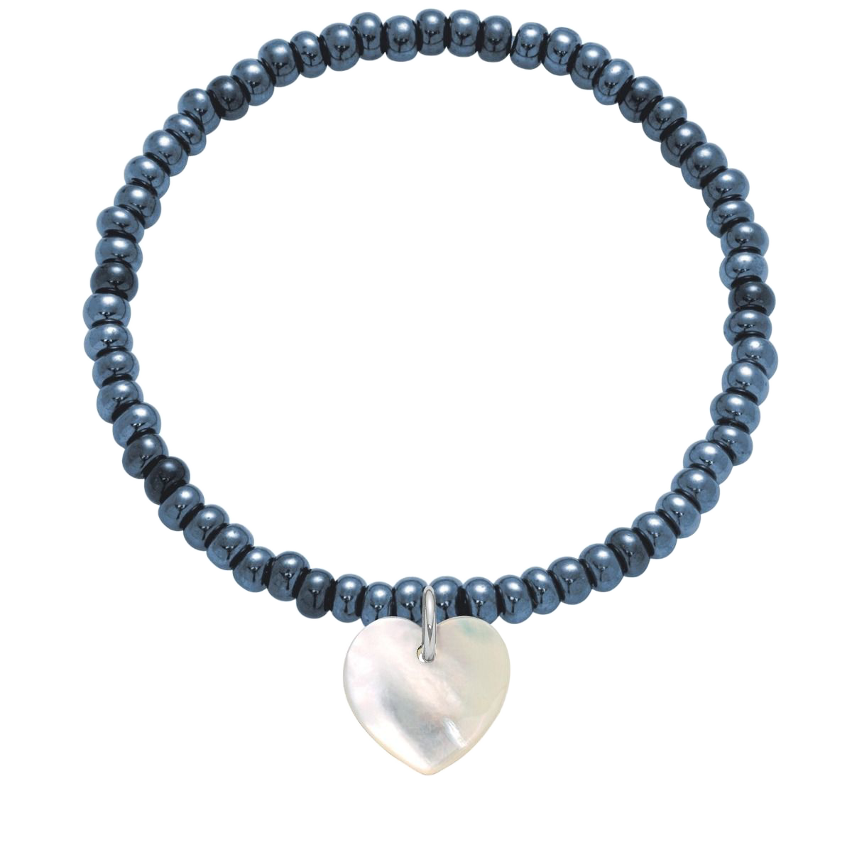 Armband mit Herz aus Perlmutt auf Kristall dunkelblauen Perlen - Vorderansicht