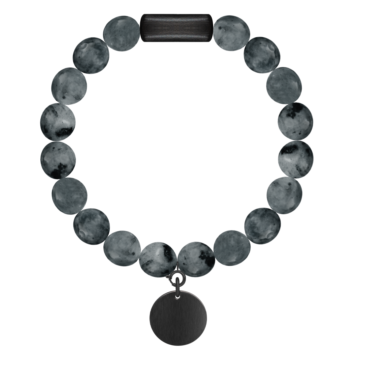 Herrenarmband aus Labradorit Steinen 0,8 cm mit 2 cm Medaillon mattschwarz - Vorderansicht