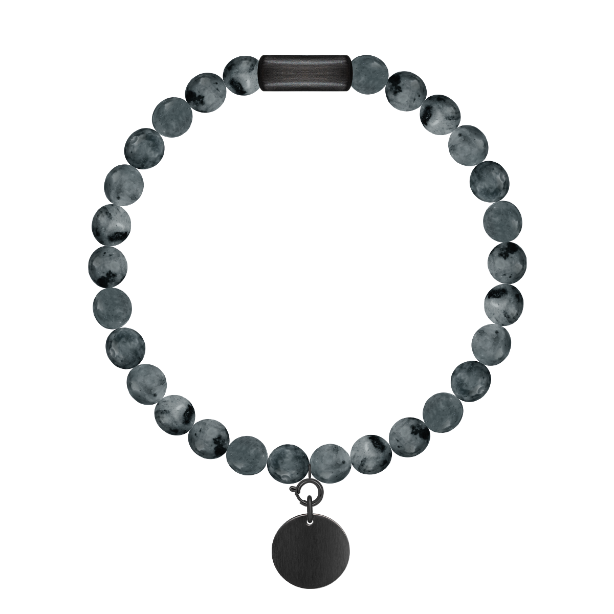 Herrenarmband aus Labradorit Steinen 0,6 cm mit 1,5 cm Medaillon mattschwarz - Vorderansicht