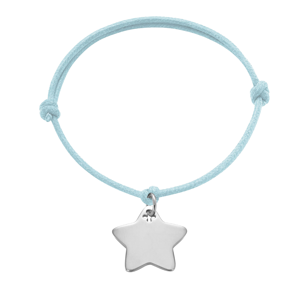 Armband mit silbernen 2 cm Stern auf einer dicken blauen Schnur - Vorderansicht