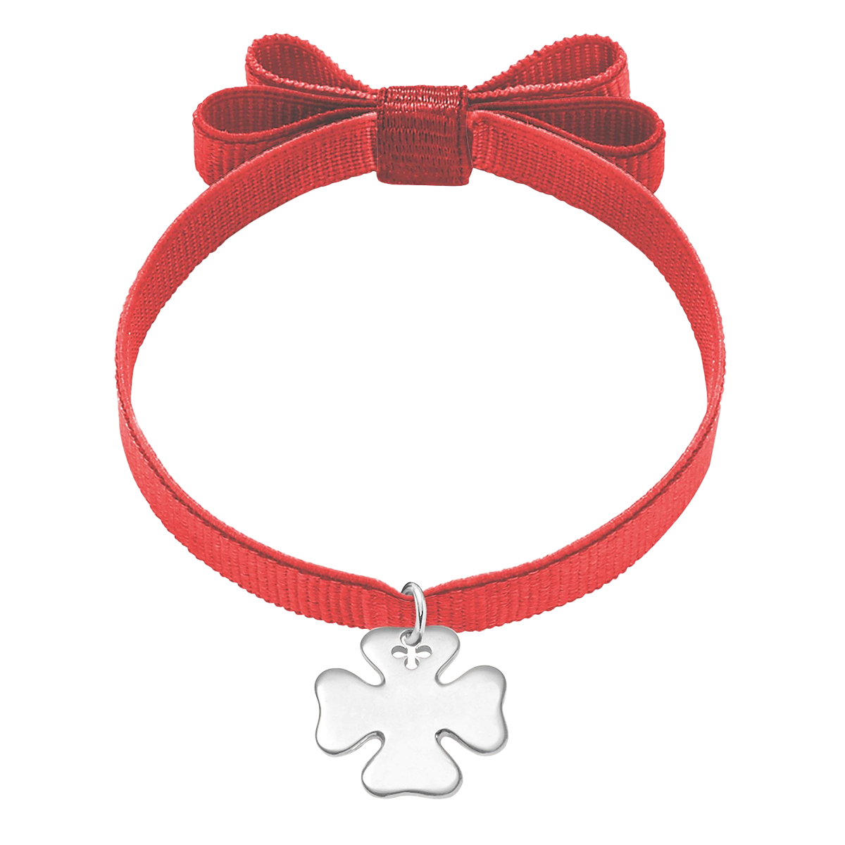 Schleifenarmband mit 2 cm silbernem eckigen Kleeblatt - Vorderansicht