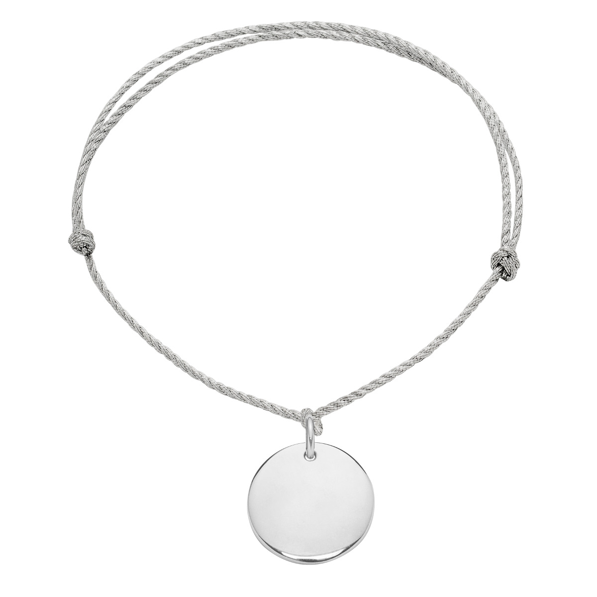 Armband mit einer Silbermedaille auf einer dicken Silberpremium -Schnur - Vorderansicht
