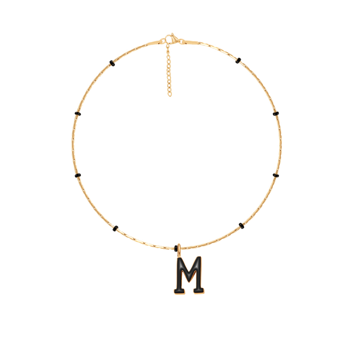 Armband Sublime mit schwarzer Emaille und Buchstabe M schwarz emailliert, vergoldet - Vorderansicht