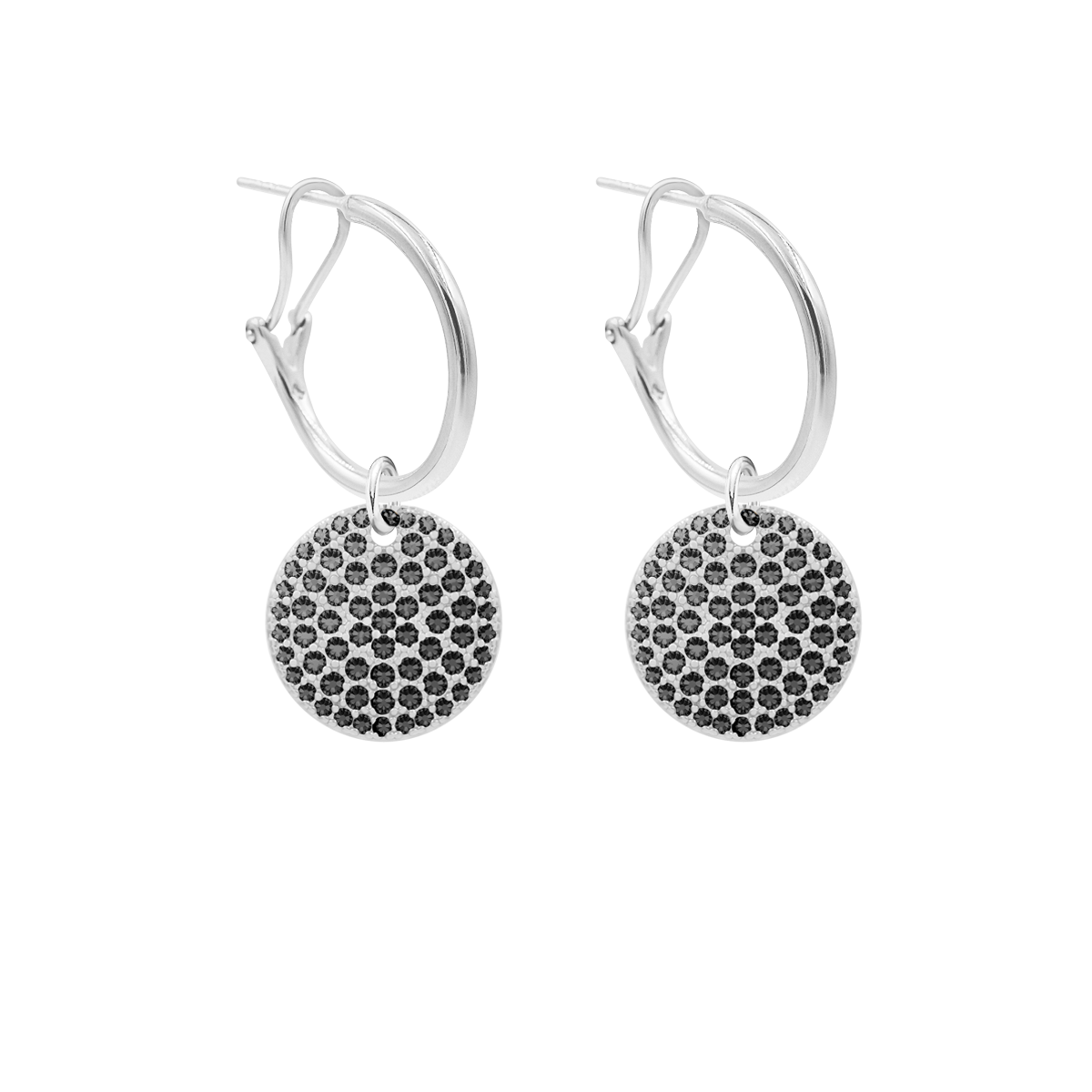 Kreolen 2 cm mit versilberte Medaillons mit schwarzeen Zirkonia