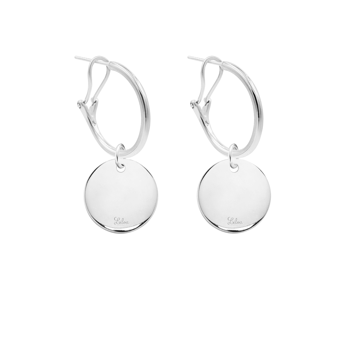 Kreolen 2 cm mit versilberte Medaillons mit schwarzeen Zirkonia