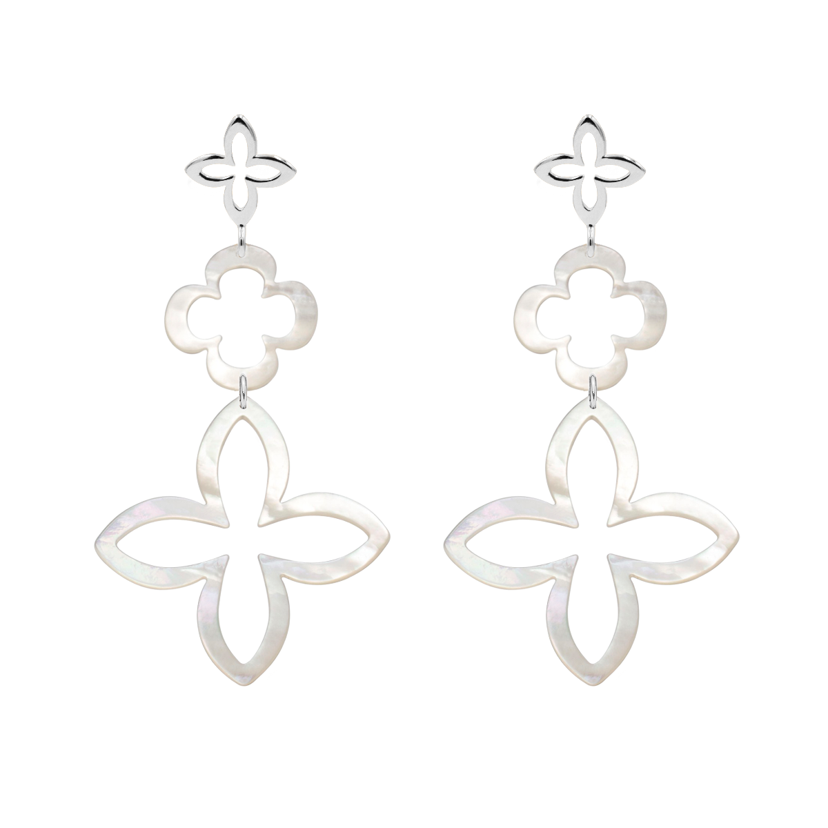 Ohrringe Lilien offen gearbeitet, aus Perlmutt, 925 Sterlingsilber