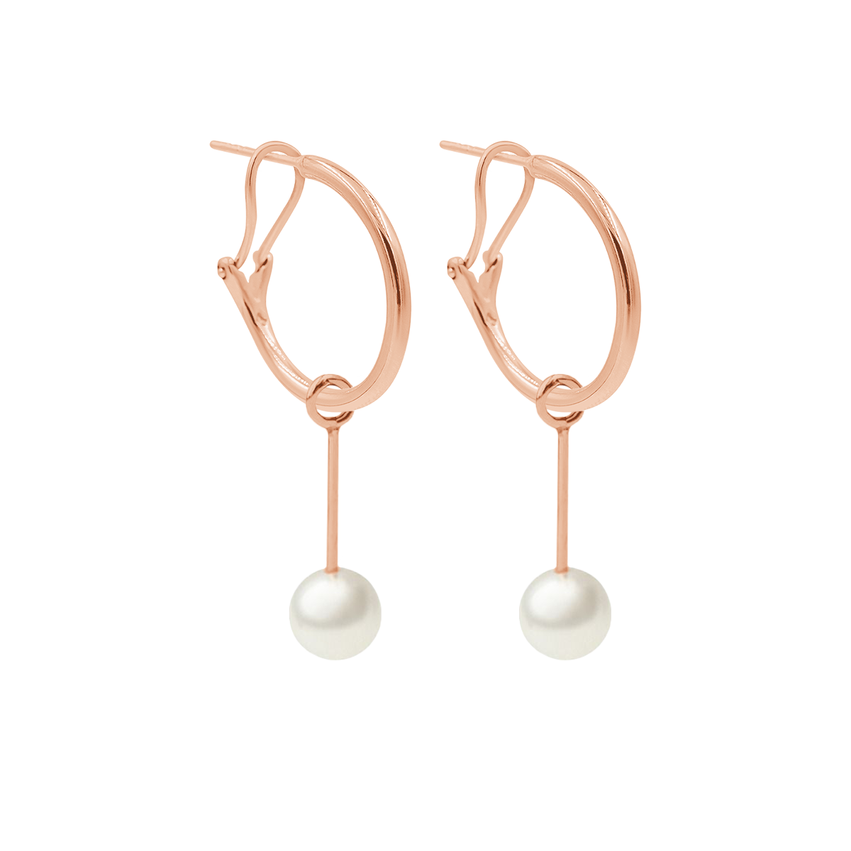Kreolen mit 2,6 cm Perlen-Anhängern rosévergoldet