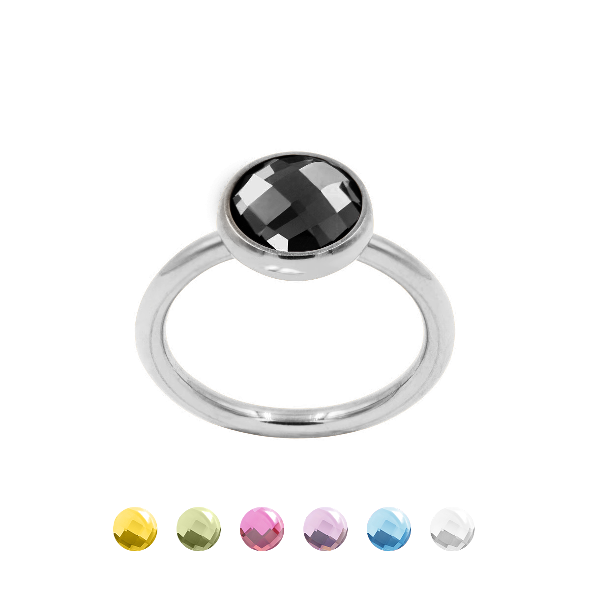 Ring mit schwarzem Quarz, versilbert