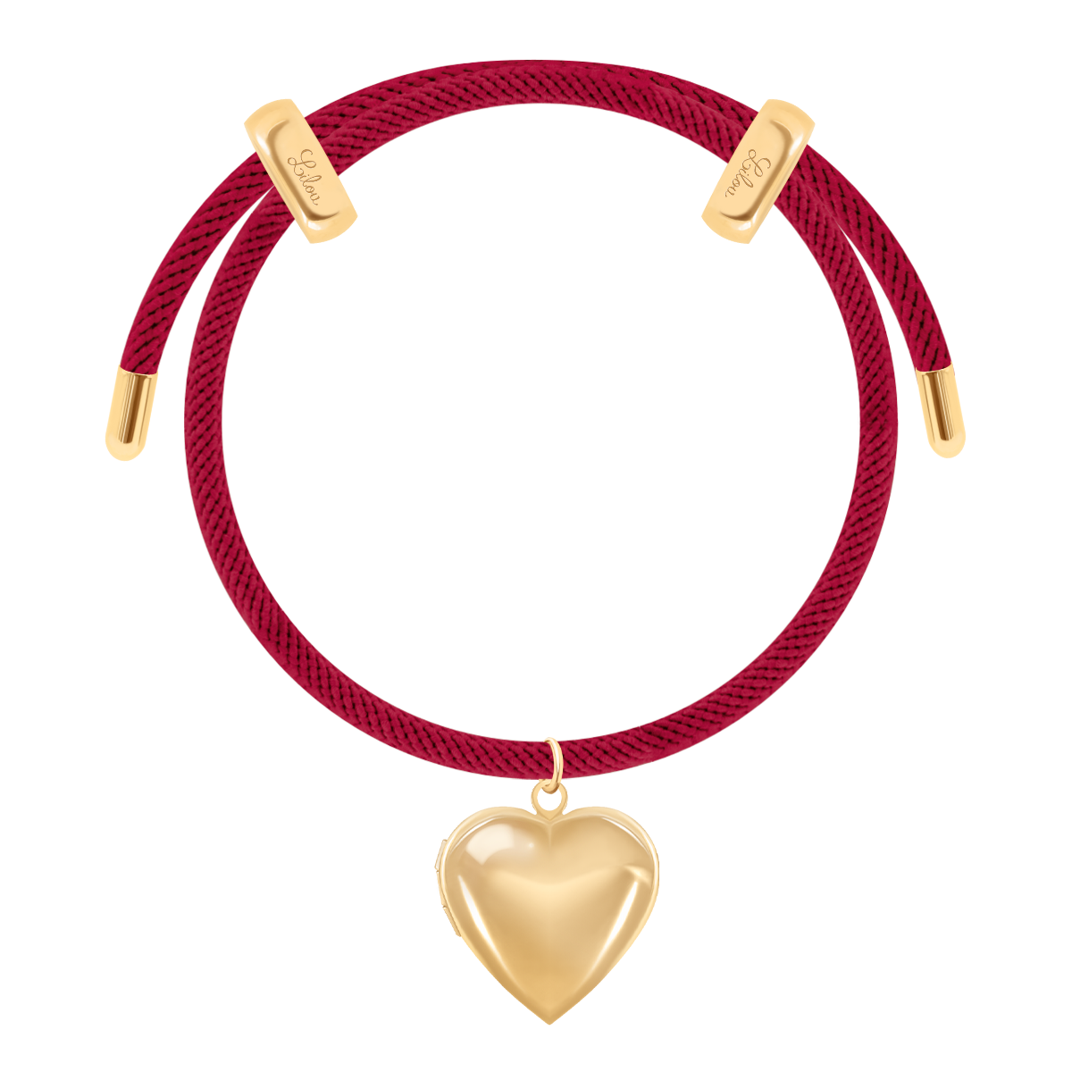 Armband Liana in weinroter Farbe mit Locket Herz-Medaillon, vergoldet