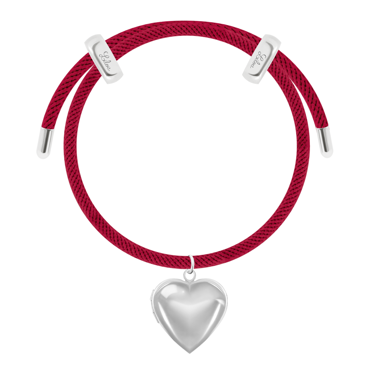 Armband Liana in weinroter Farbe mit Locket Herz-Medaillon, versilbert